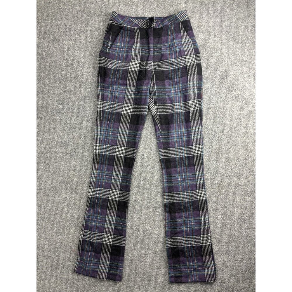 UNIF Plaid Dress Pants Womens 23 Purple Wool Blend Flannel Straight Leg Casual‎